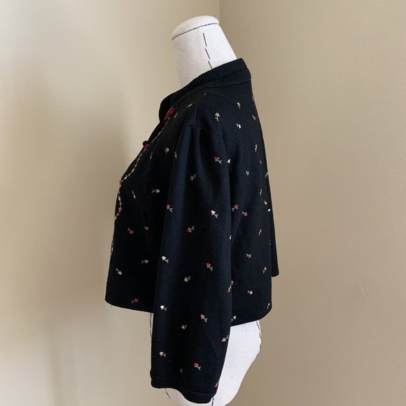 Vintage 50s Rosebud Pink Ribbon Embroidered Cardigan Jacket Rockabilly Pinup - Picture 7 of 12